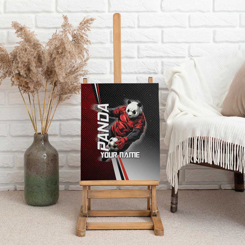 Personalized Panda Jujutsu Kaisen Soccer Theme Canvas Wall Art with Goalkeeper Pose and Red Black Geometric Graphic Design - The Mazicc