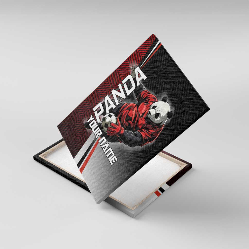 Personalized Panda Jujutsu Kaisen Soccer Theme Canvas Wall Art with Goalkeeper Pose and Red Black Geometric Graphic Design - The Mazicc