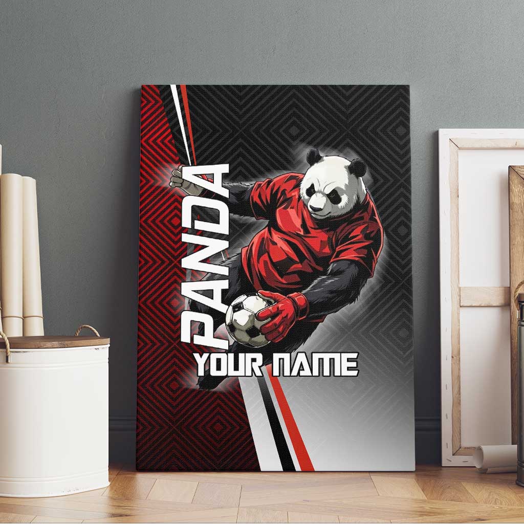 Personalized Panda Jujutsu Kaisen Soccer Theme Canvas Wall Art with Goalkeeper Pose and Red Black Geometric Graphic Design - The Mazicc