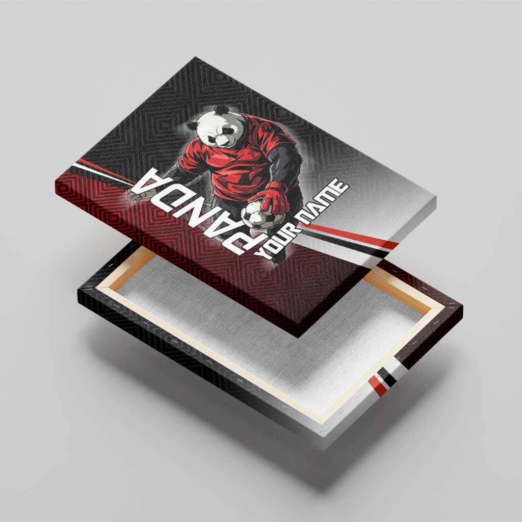 Personalized Panda Jujutsu Kaisen Soccer Theme Canvas Wall Art with Goalkeeper Pose and Red Black Geometric Graphic Design - The Mazicc