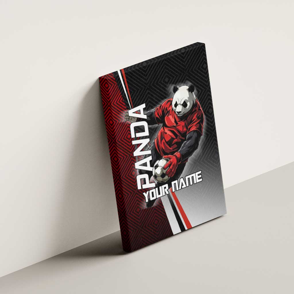 Personalized Panda Jujutsu Kaisen Soccer Theme Canvas Wall Art with Goalkeeper Pose and Red Black Geometric Graphic Design - The Mazicc