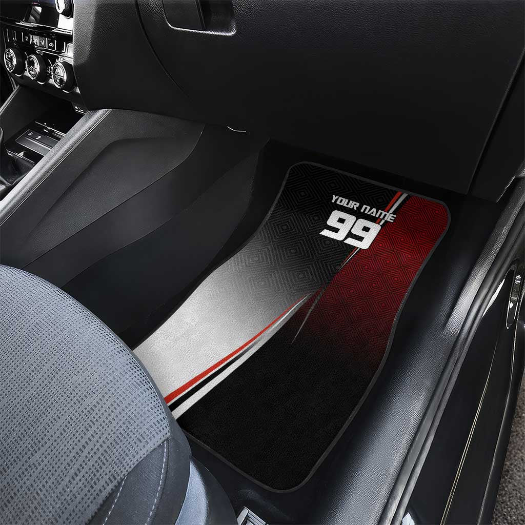 Personalized Panda Jujutsu Kaisen Soccer Theme Car Mats with Goalkeeper Pose and Red Black Geometric Graphic Design - The Mazicc