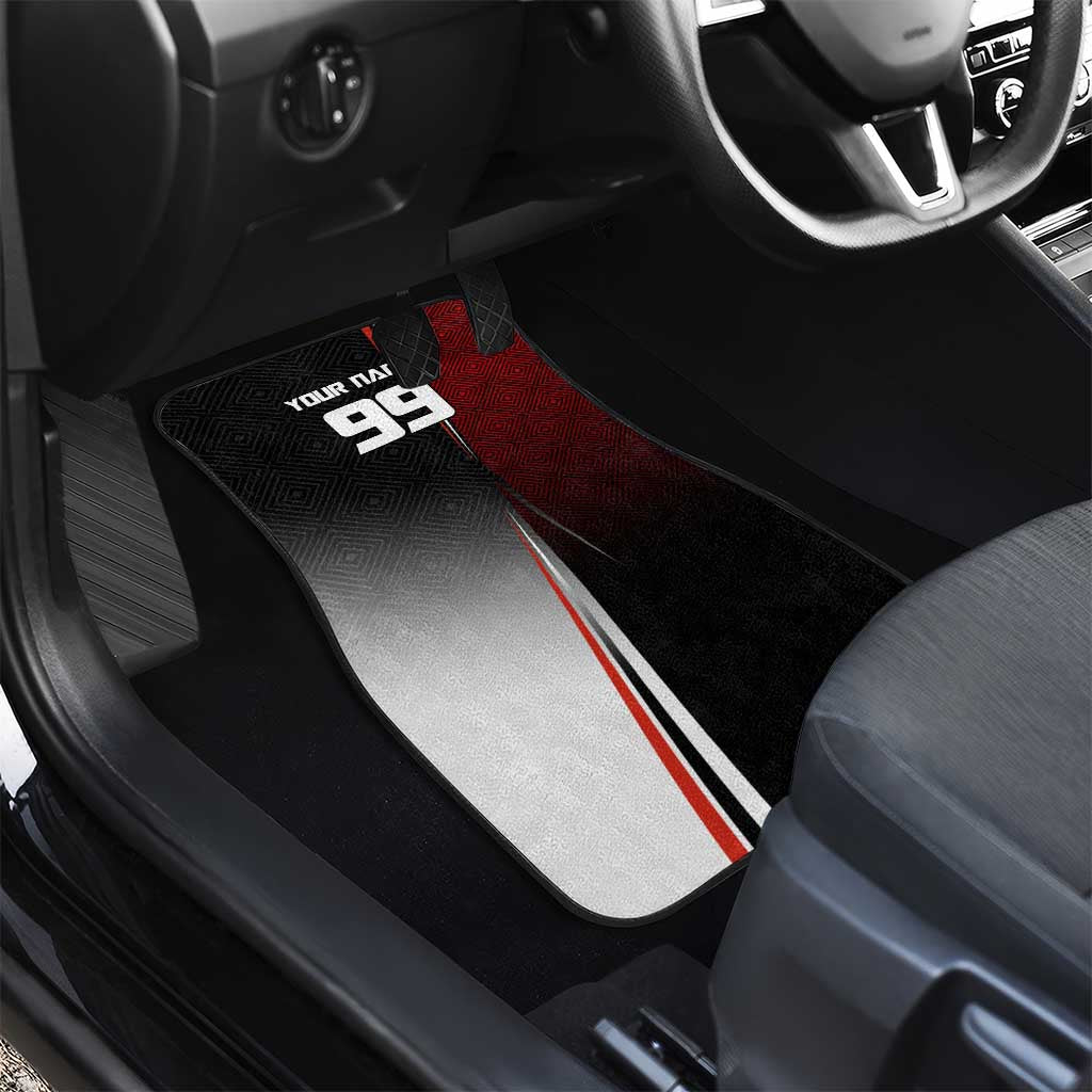 Personalized Panda Jujutsu Kaisen Soccer Theme Car Mats with Goalkeeper Pose and Red Black Geometric Graphic Design - The Mazicc
