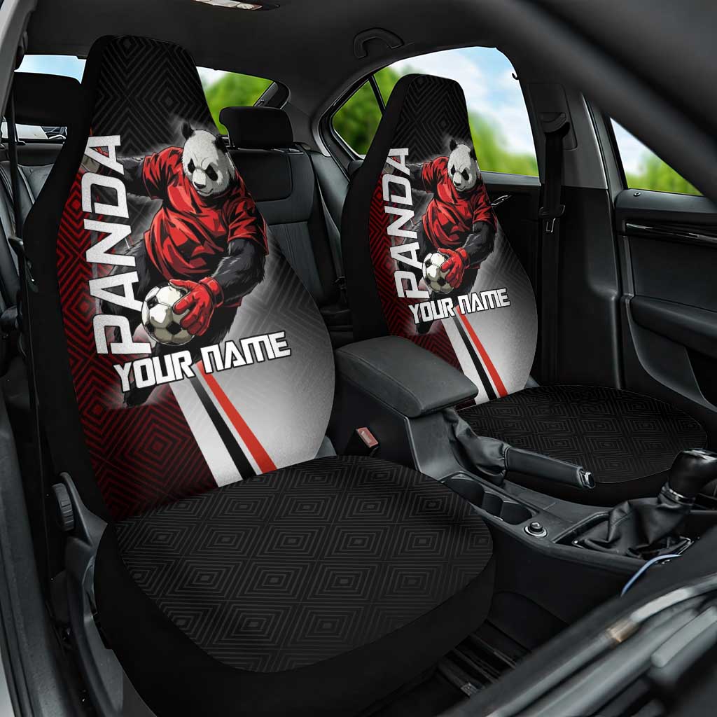 Personalized Panda Jujutsu Kaisen Soccer Theme Car Seat Cover with Goalkeeper Pose and Red Black Geometric Graphic Design - The Mazicc