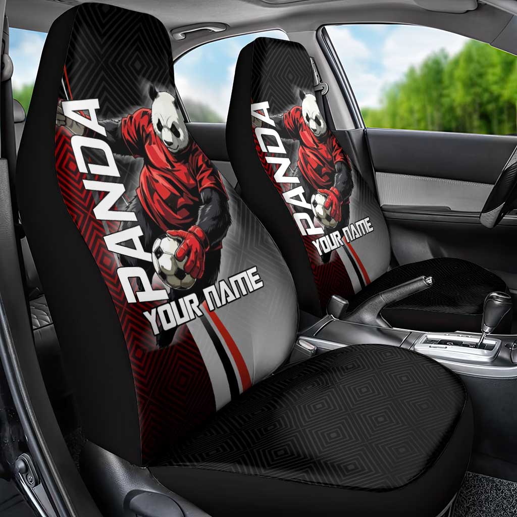 Personalized Panda Jujutsu Kaisen Soccer Theme Car Seat Cover with Goalkeeper Pose and Red Black Geometric Graphic Design - The Mazicc