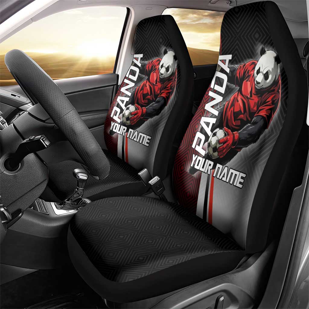 Personalized Panda Jujutsu Kaisen Soccer Theme Car Seat Cover with Goalkeeper Pose and Red Black Geometric Graphic Design - The Mazicc