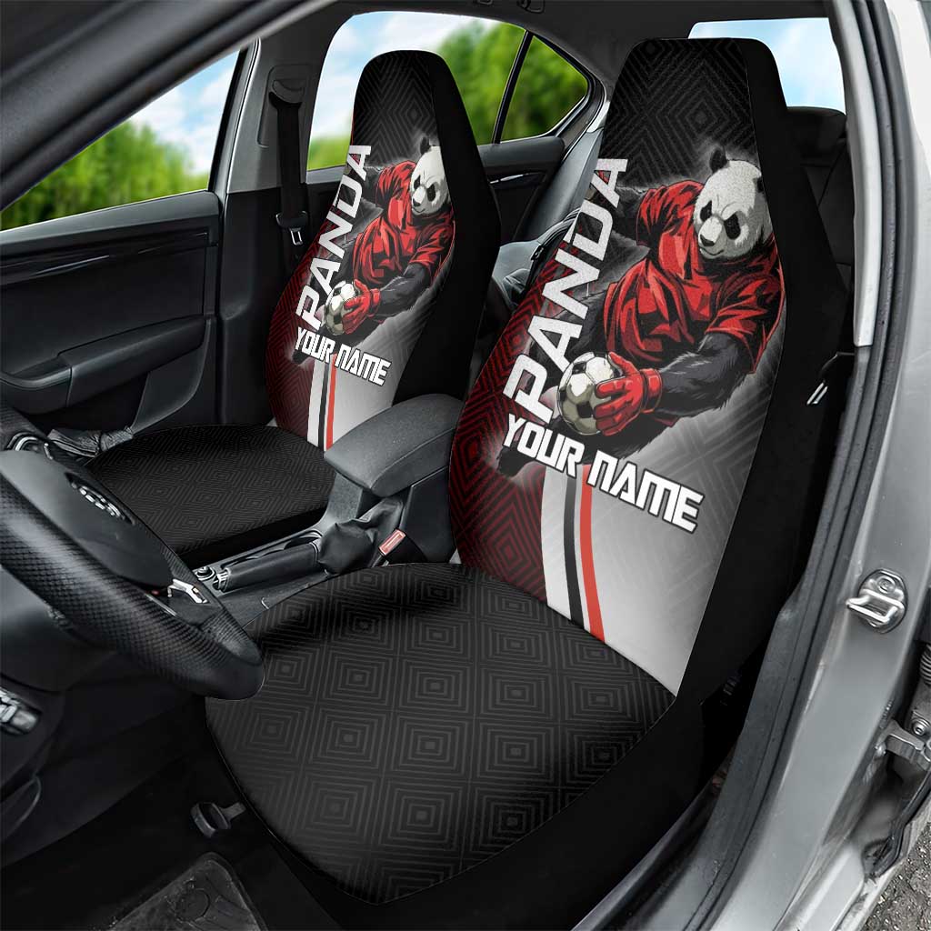Personalized Panda Jujutsu Kaisen Soccer Theme Car Seat Cover with Goalkeeper Pose and Red Black Geometric Graphic Design - The Mazicc