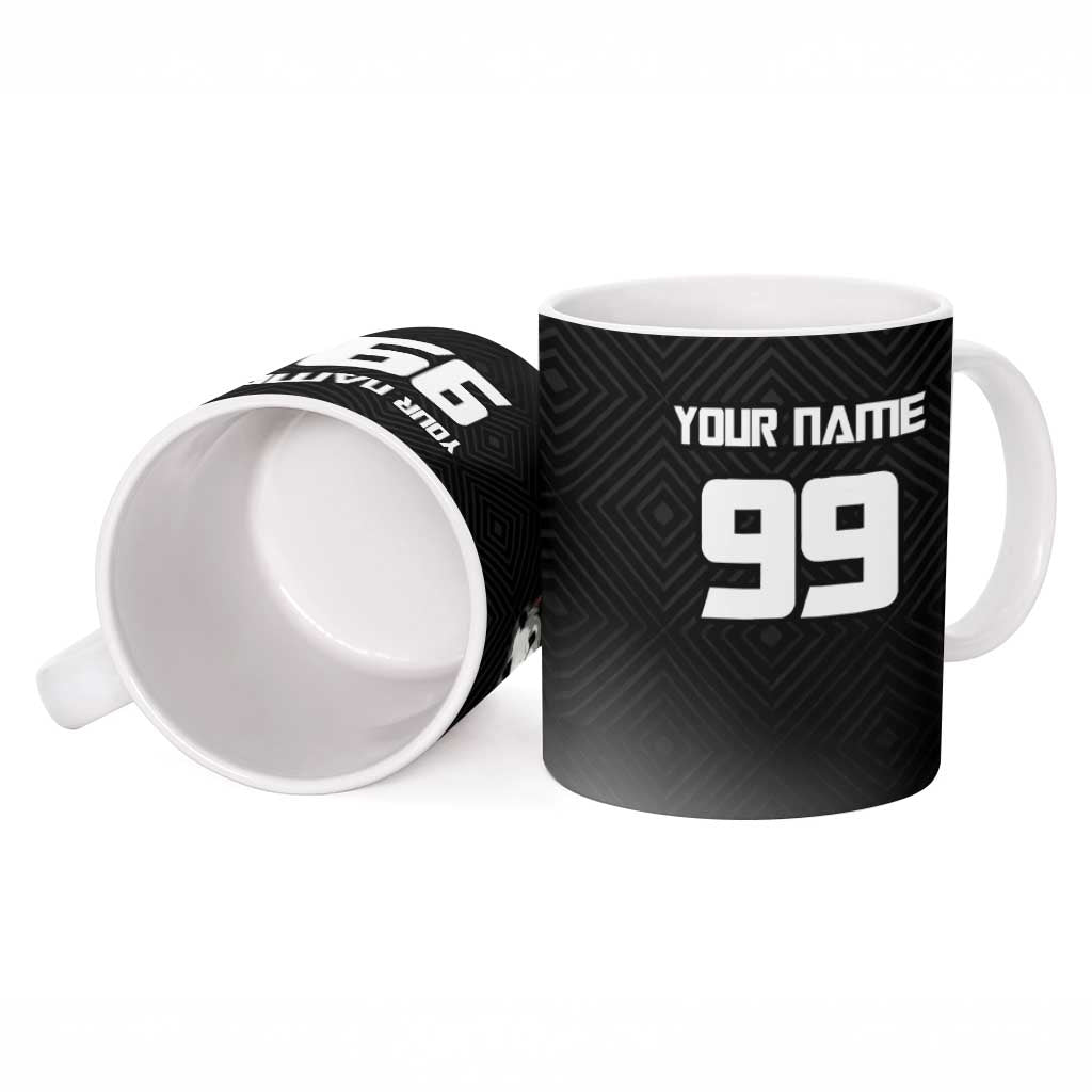 Personalized Panda Jujutsu Kaisen Soccer Theme Ceramic Mug with Goalkeeper Pose and Red Black Geometric Graphic Design - The Mazicc