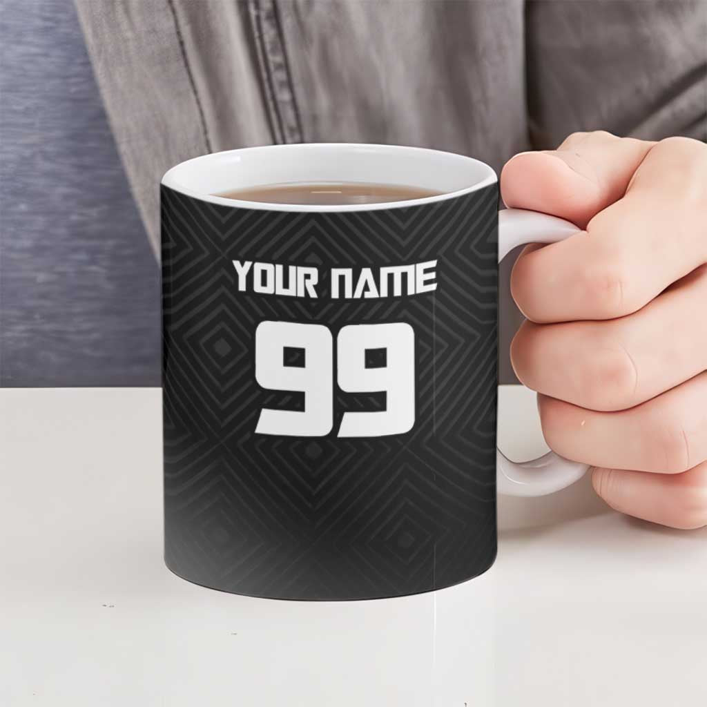Personalized Panda Jujutsu Kaisen Soccer Theme Ceramic Mug with Goalkeeper Pose and Red Black Geometric Graphic Design - The Mazicc