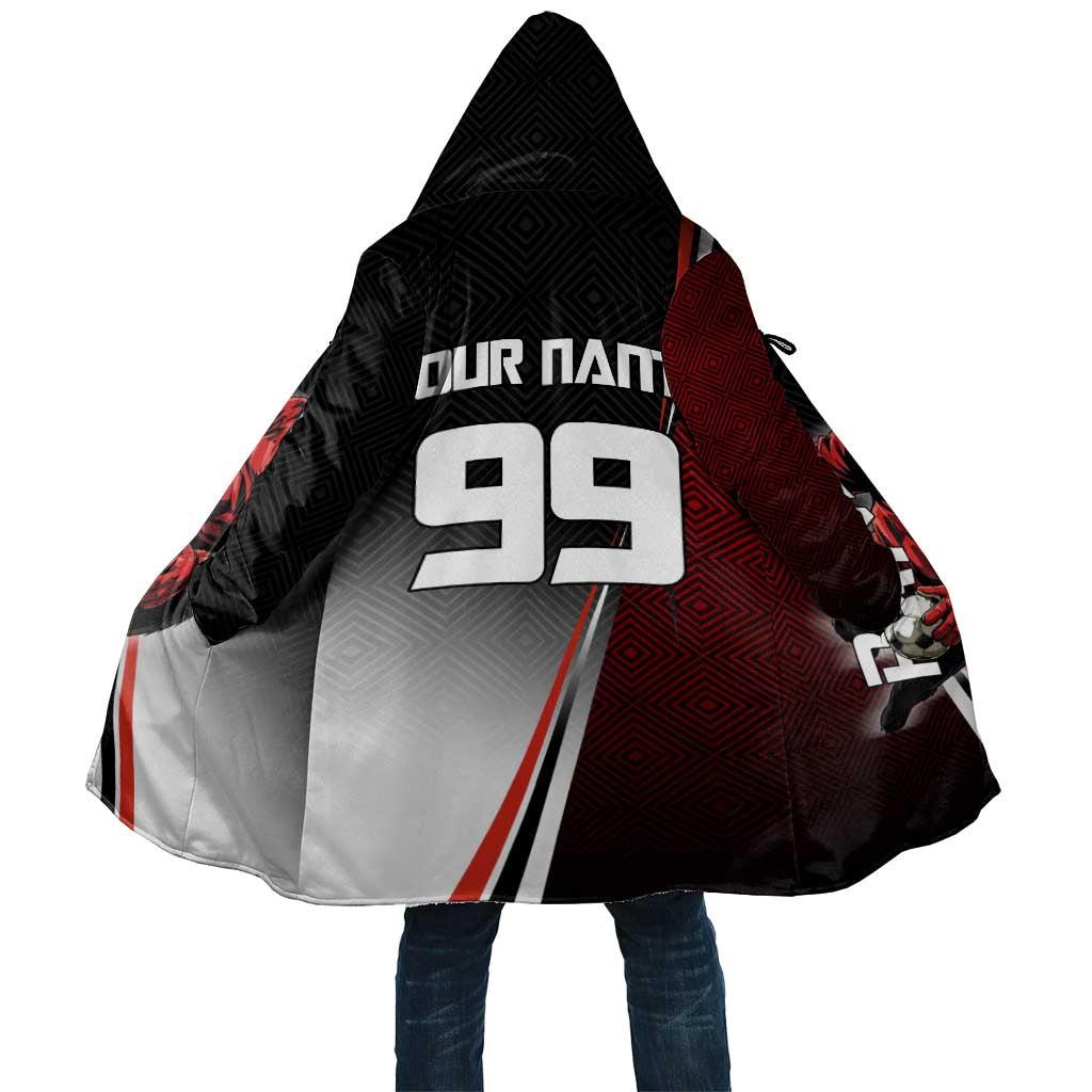Personalized Panda Jujutsu Kaisen Soccer Theme Cloak with Goalkeeper Pose and Red Black Geometric Graphic Design - The Mazicc