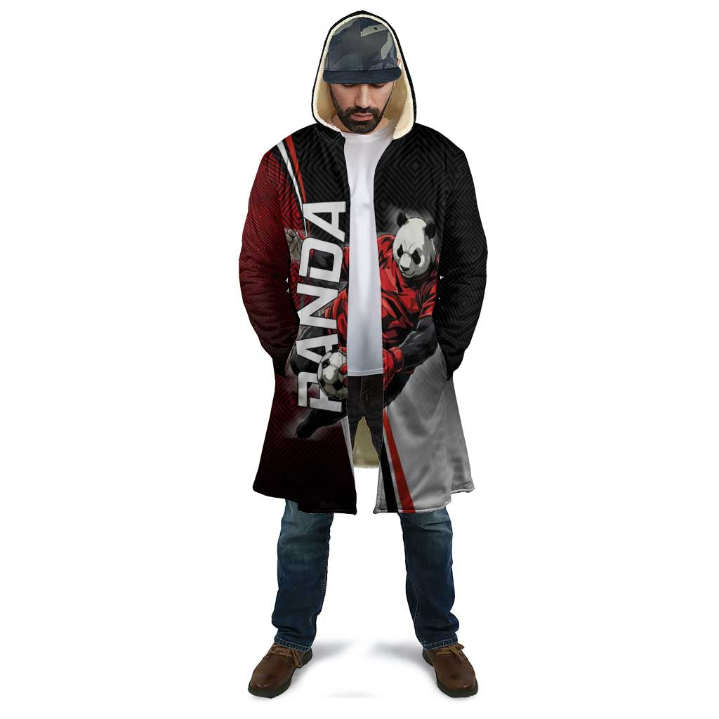 Personalized Panda Jujutsu Kaisen Soccer Theme Cloak with Goalkeeper Pose and Red Black Geometric Graphic Design - The Mazicc