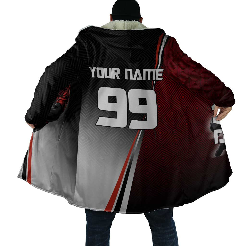 Personalized Panda Jujutsu Kaisen Soccer Theme Cloak with Goalkeeper Pose and Red Black Geometric Graphic Design - The Mazicc