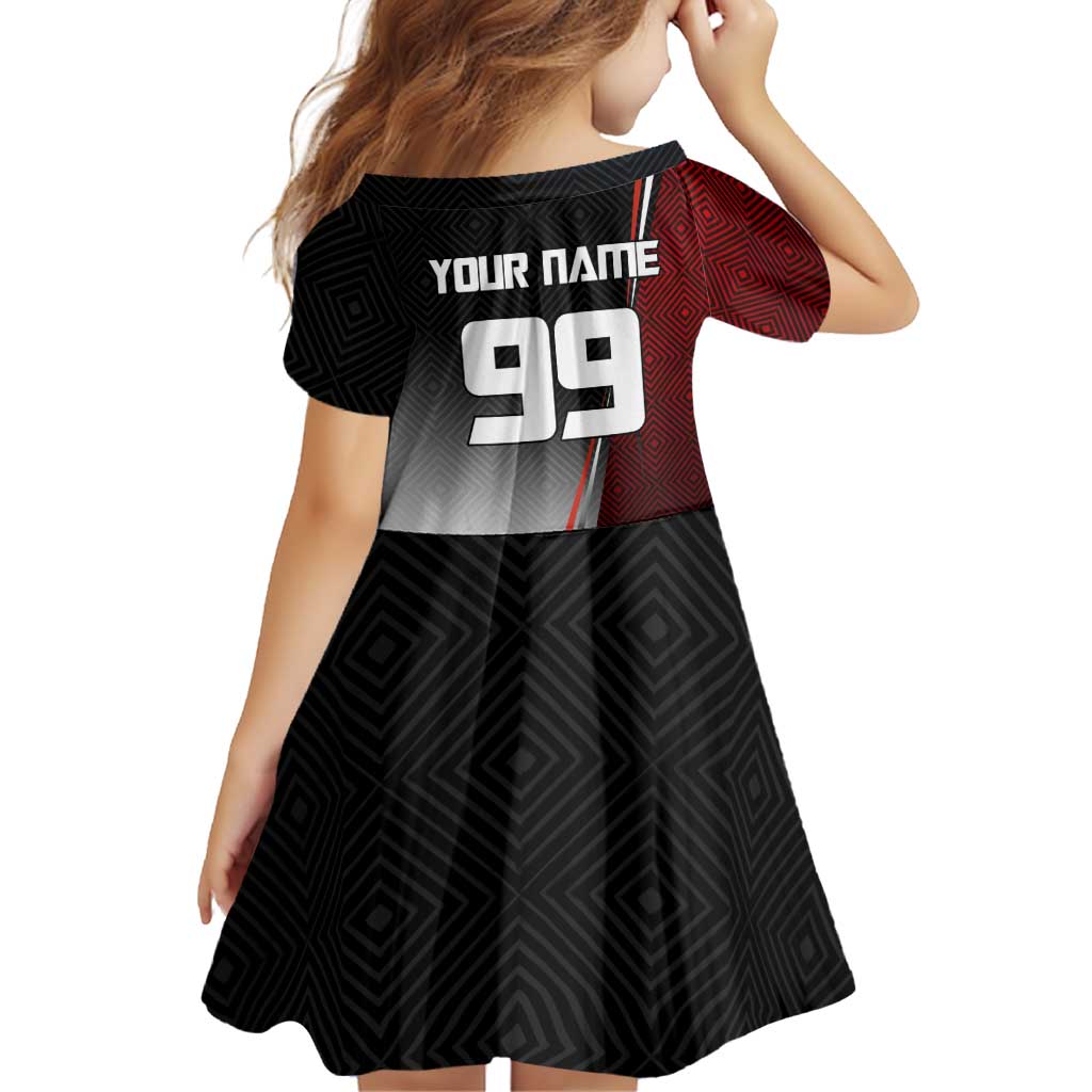 Personalized Panda Jujutsu Kaisen Soccer Theme Family Matching Tank Maxi Dress and Hawaiian Shirt with Goalkeeper Pose and Red Black Geometric Graphic Design
