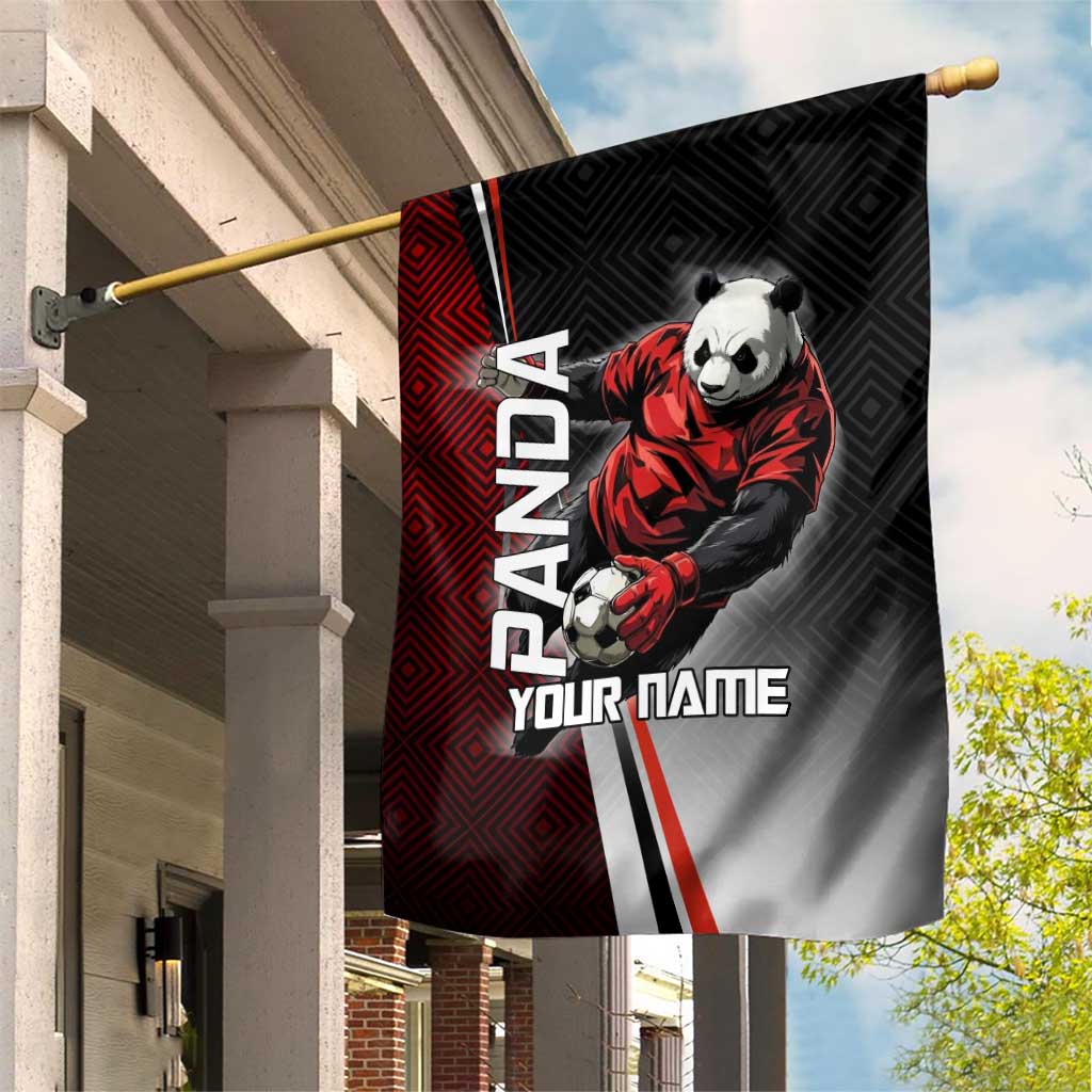 Personalized Panda Jujutsu Kaisen Soccer Theme Garden Flag with Goalkeeper Pose and Red Black Geometric Graphic Design - The Mazicc