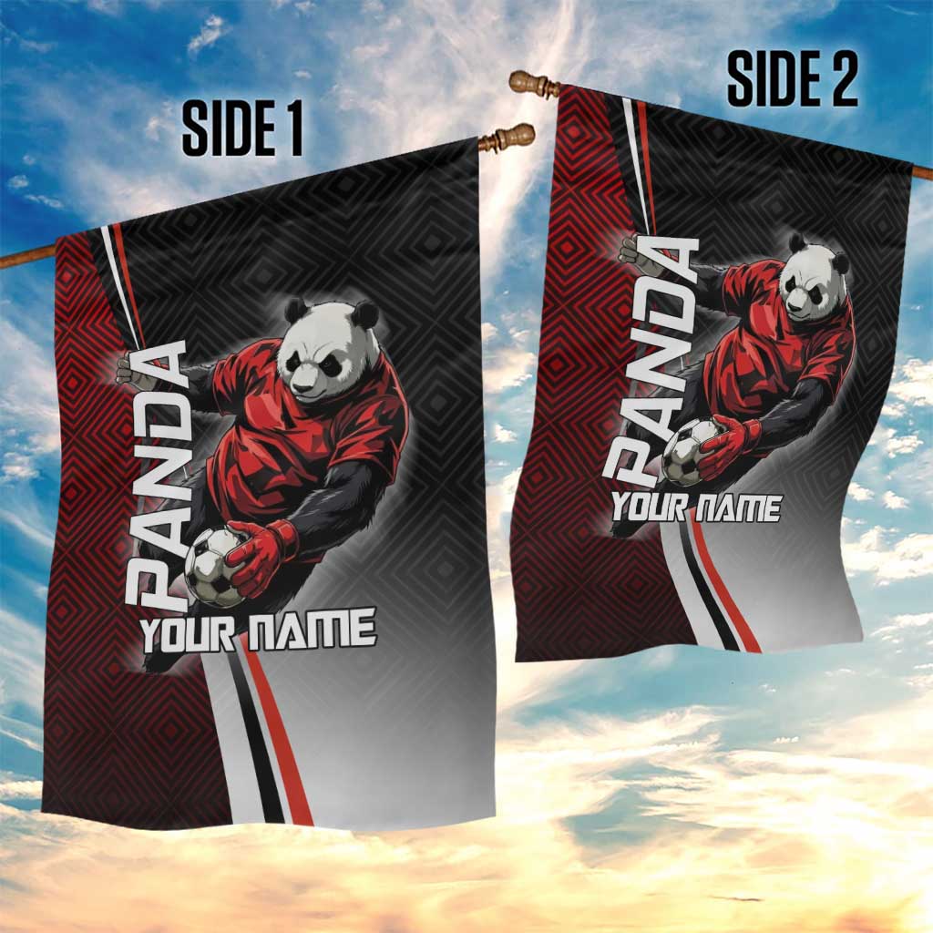 Personalized Panda Jujutsu Kaisen Soccer Theme Garden Flag with Goalkeeper Pose and Red Black Geometric Graphic Design - The Mazicc