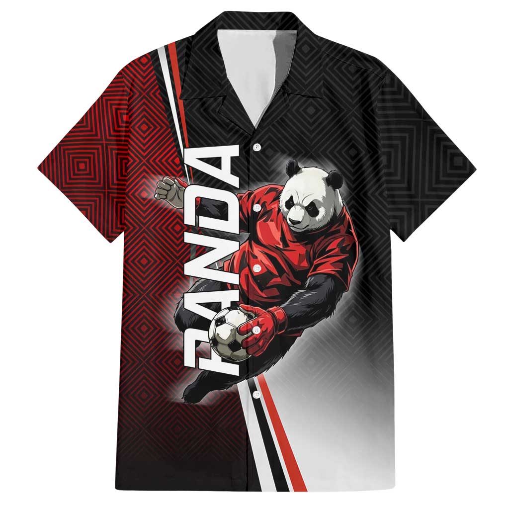 Personalized Panda Jujutsu Kaisen Soccer Theme Hawaiian Shirt with Goalkeeper Pose and Red Black Geometric Graphic Design - The Mazicc