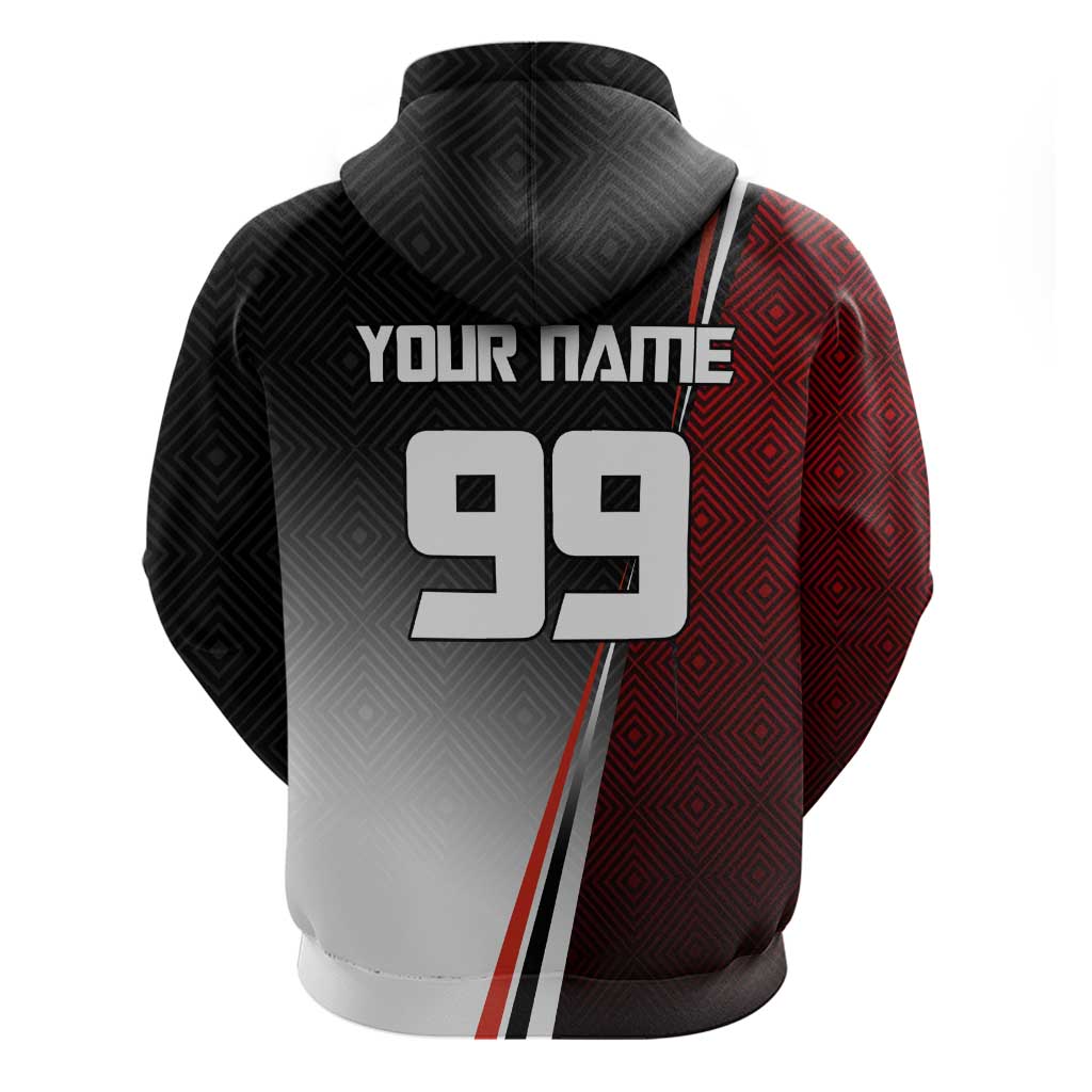 Personalized Panda Jujutsu Kaisen Soccer Theme Hoodie with Goalkeeper Pose and Red Black Geometric Graphic Design - The Mazicc
