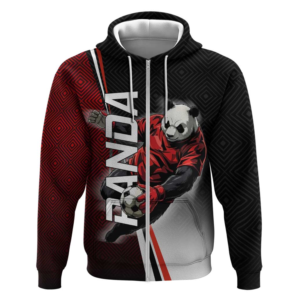 Personalized Panda Jujutsu Kaisen Soccer Theme Hoodie with Goalkeeper Pose and Red Black Geometric Graphic Design - The Mazicc