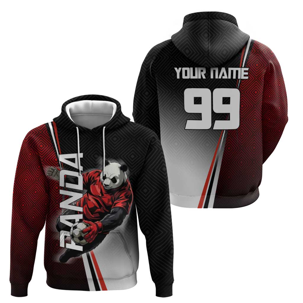 Personalized Panda Jujutsu Kaisen Soccer Theme Hoodie with Goalkeeper Pose and Red Black Geometric Graphic Design - The Mazicc