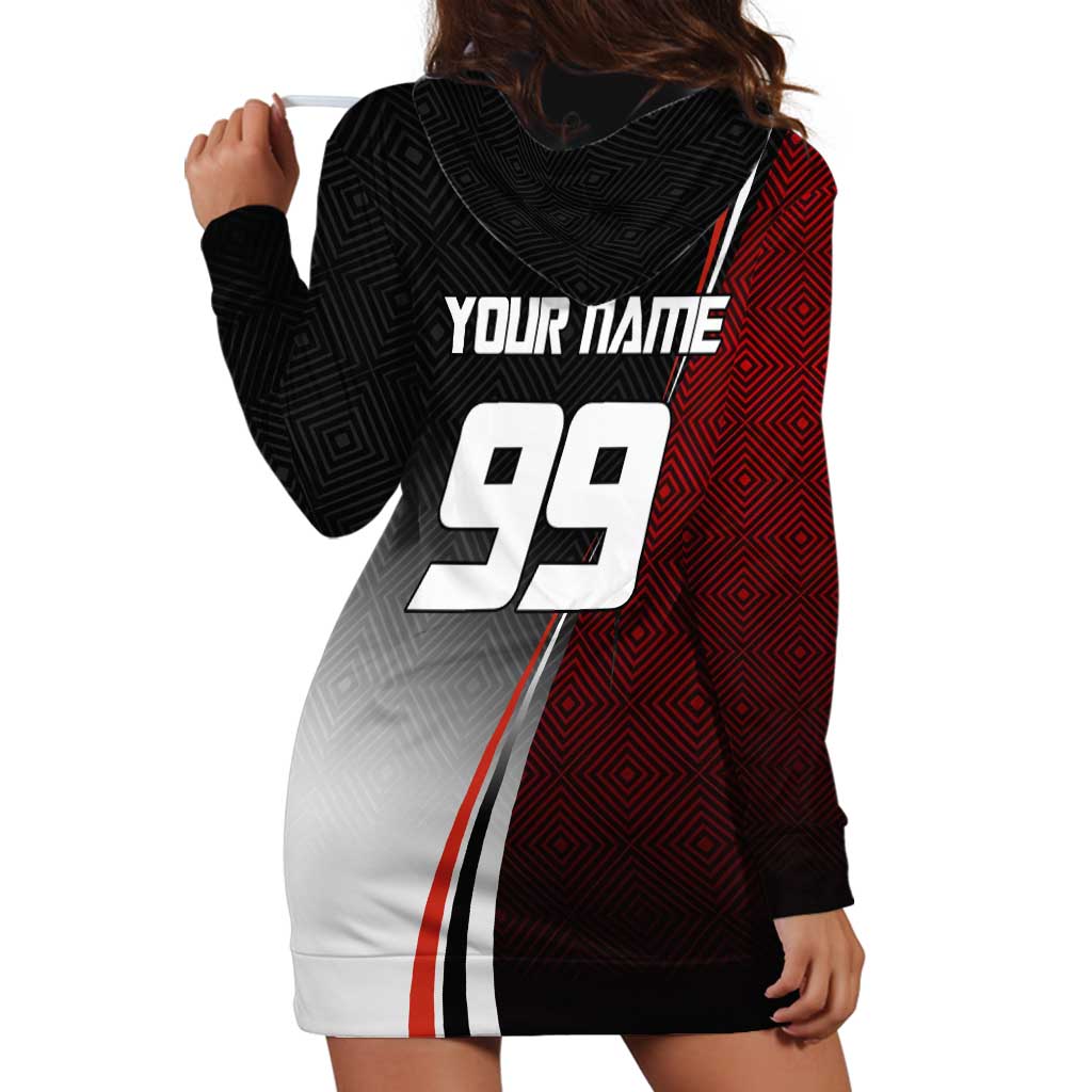 Personalized Panda Jujutsu Kaisen Soccer Theme Hoodie Dress with Goalkeeper Pose and Red Black Geometric Graphic Design - The Mazicc