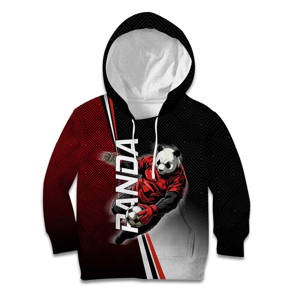Personalized Panda Jujutsu Kaisen Soccer Theme Kid Hoodie with Goalkeeper Pose and Red Black Geometric Graphic Design - The Mazicc