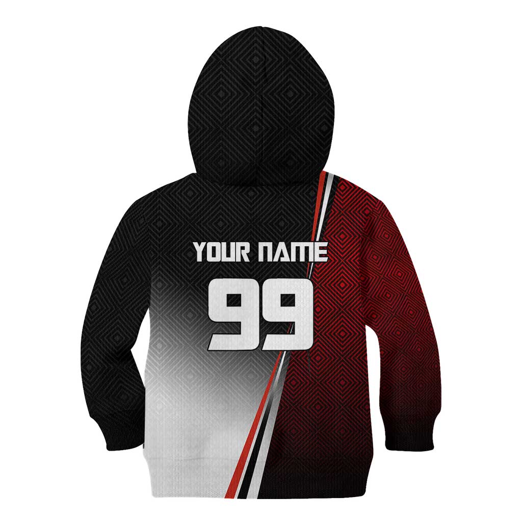 Personalized Panda Jujutsu Kaisen Soccer Theme Kid Hoodie with Goalkeeper Pose and Red Black Geometric Graphic Design - The Mazicc