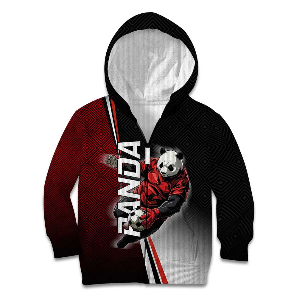Personalized Panda Jujutsu Kaisen Soccer Theme Kid Hoodie with Goalkeeper Pose and Red Black Geometric Graphic Design - The Mazicc