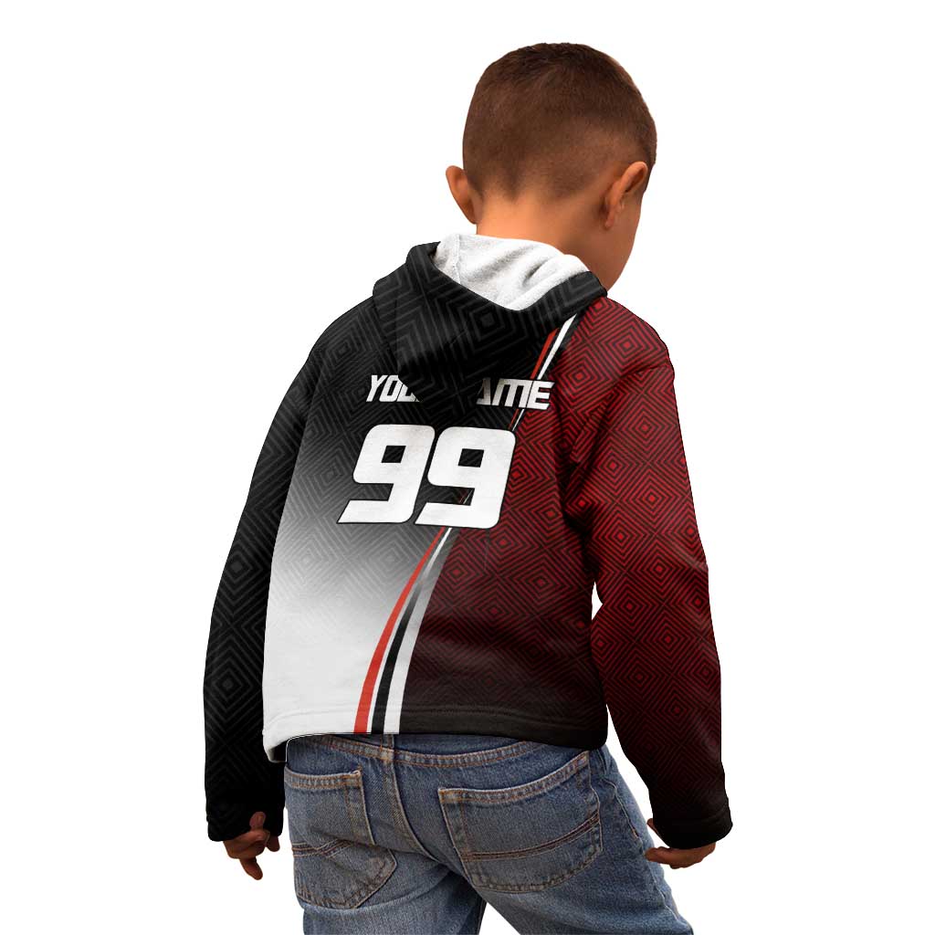 Personalized Panda Jujutsu Kaisen Soccer Theme Kid Hoodie with Goalkeeper Pose and Red Black Geometric Graphic Design - The Mazicc