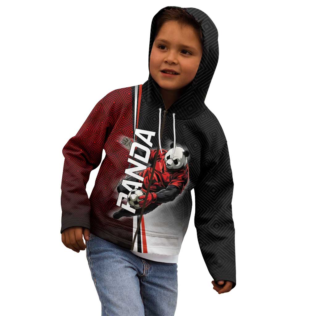 Personalized Panda Jujutsu Kaisen Soccer Theme Kid Hoodie with Goalkeeper Pose and Red Black Geometric Graphic Design - The Mazicc