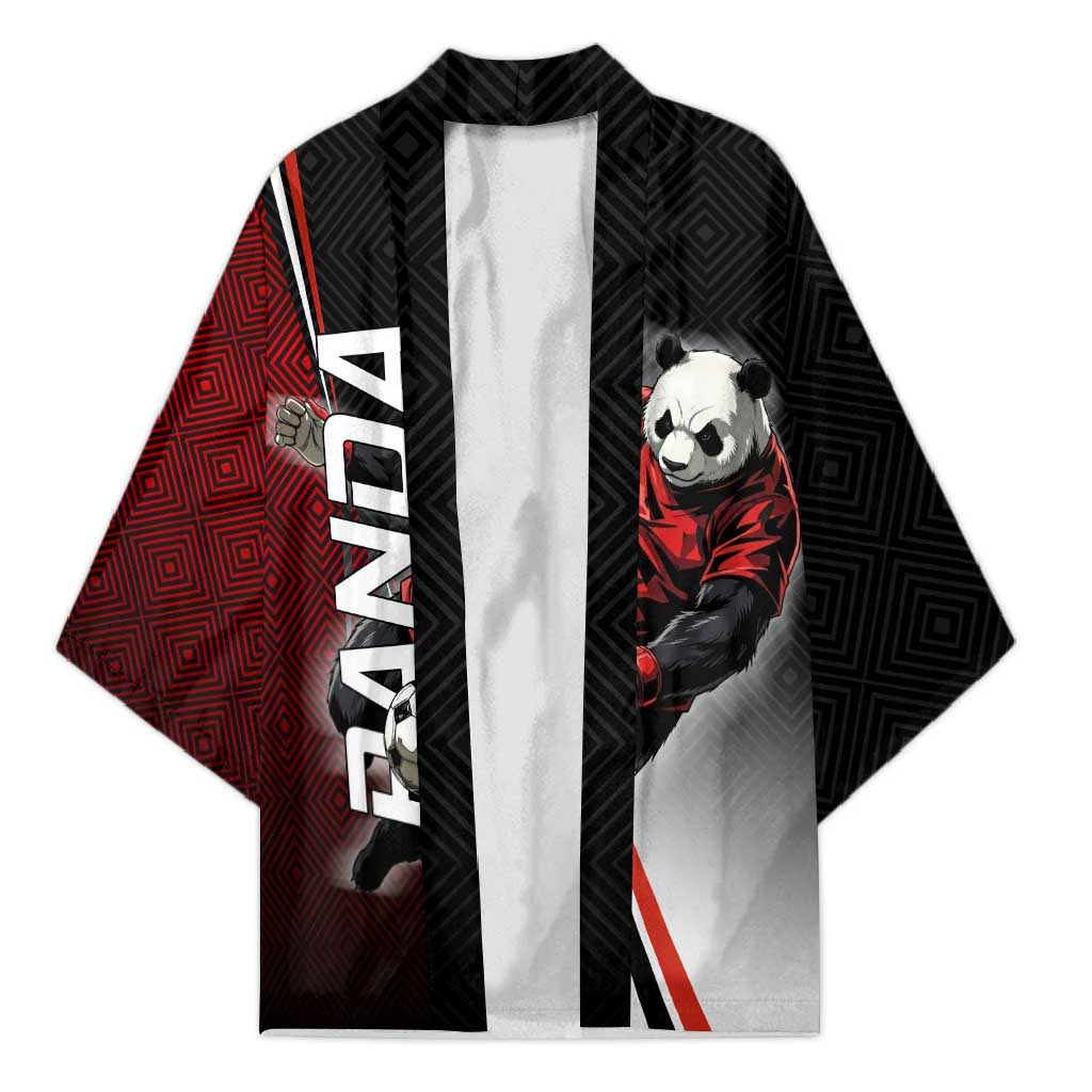 Personalized Panda Jujutsu Kaisen Soccer Theme Kimono with Goalkeeper Pose and Red Black Geometric Graphic Design - The Mazicc