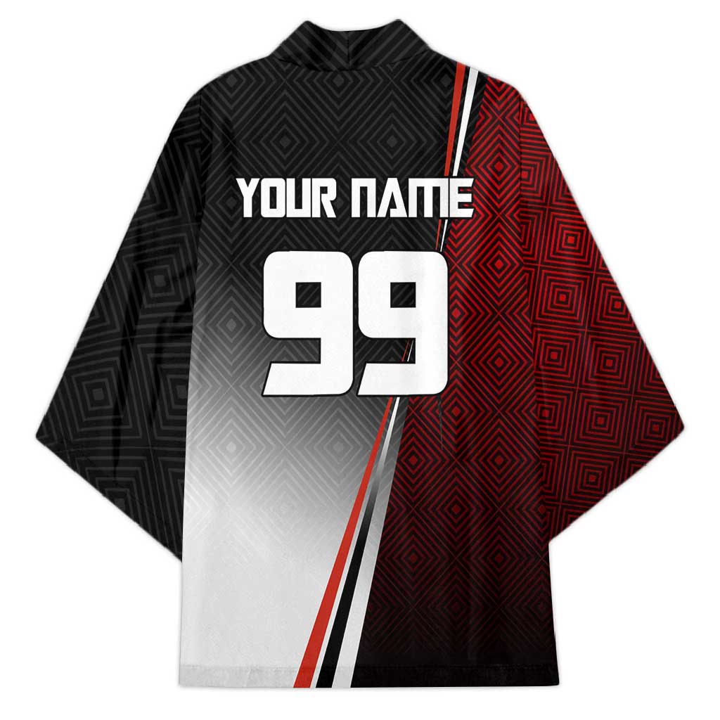 Personalized Panda Jujutsu Kaisen Soccer Theme Kimono with Goalkeeper Pose and Red Black Geometric Graphic Design - The Mazicc