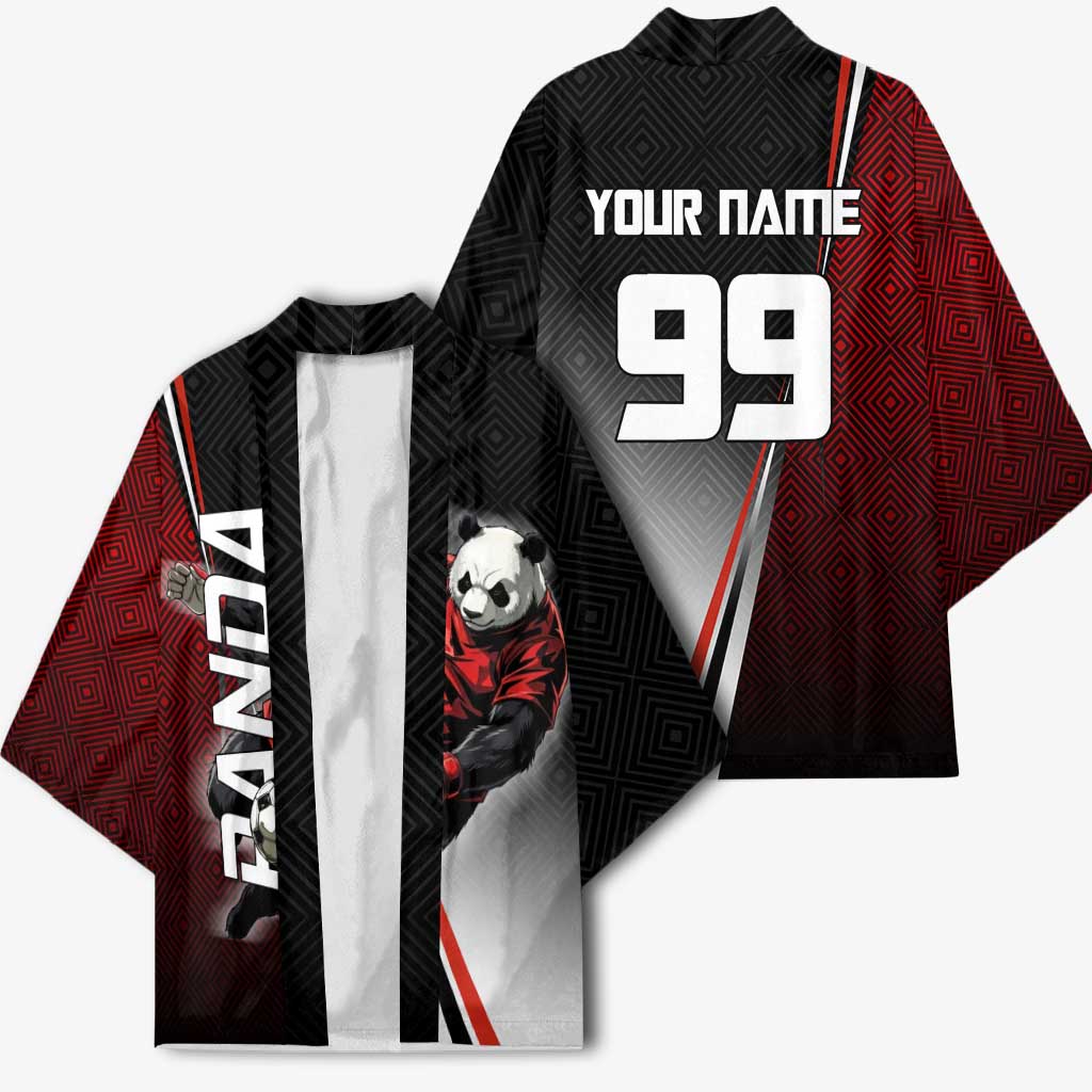 Personalized Panda Jujutsu Kaisen Soccer Theme Kimono with Goalkeeper Pose and Red Black Geometric Graphic Design - The Mazicc