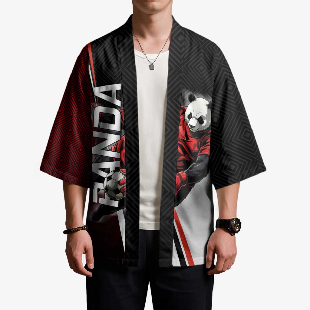 Personalized Panda Jujutsu Kaisen Soccer Theme Kimono with Goalkeeper Pose and Red Black Geometric Graphic Design - The Mazicc
