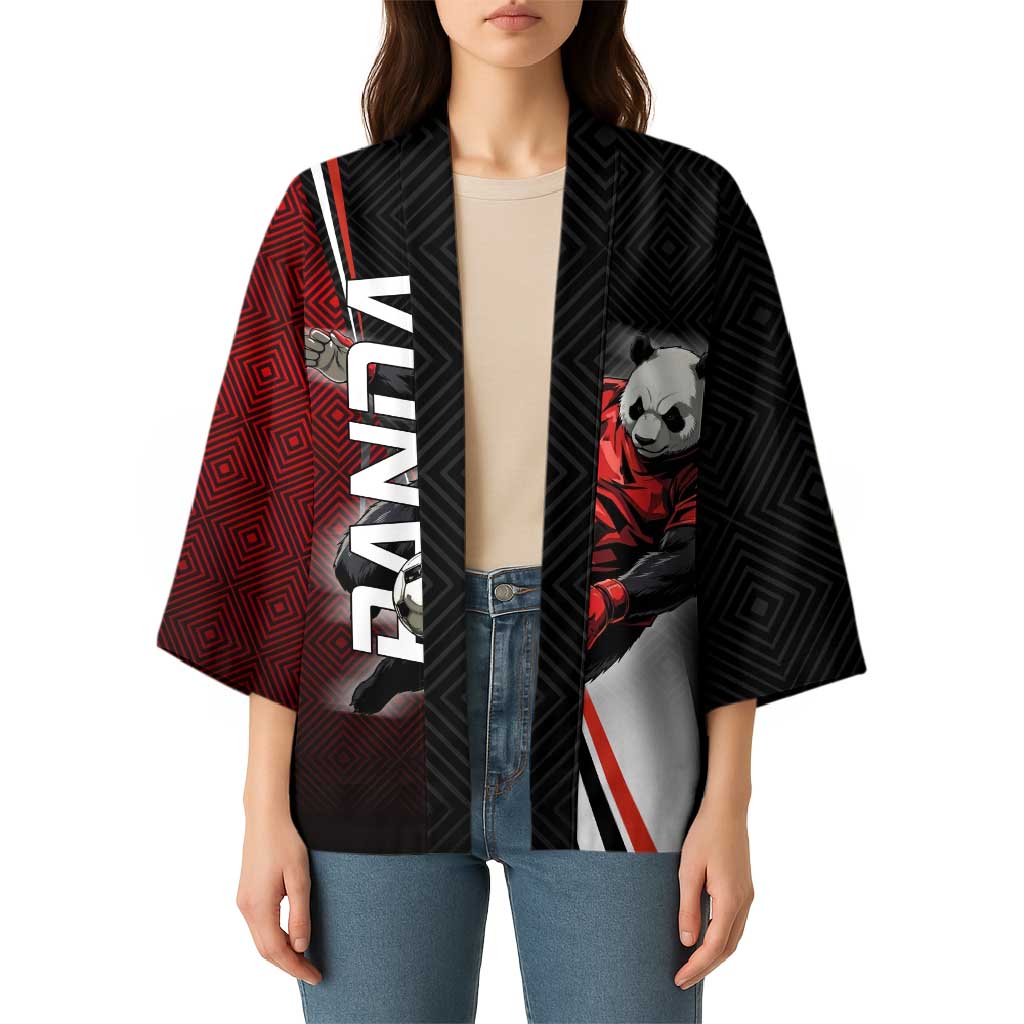 Personalized Panda Jujutsu Kaisen Soccer Theme Kimono with Goalkeeper Pose and Red Black Geometric Graphic Design - The Mazicc