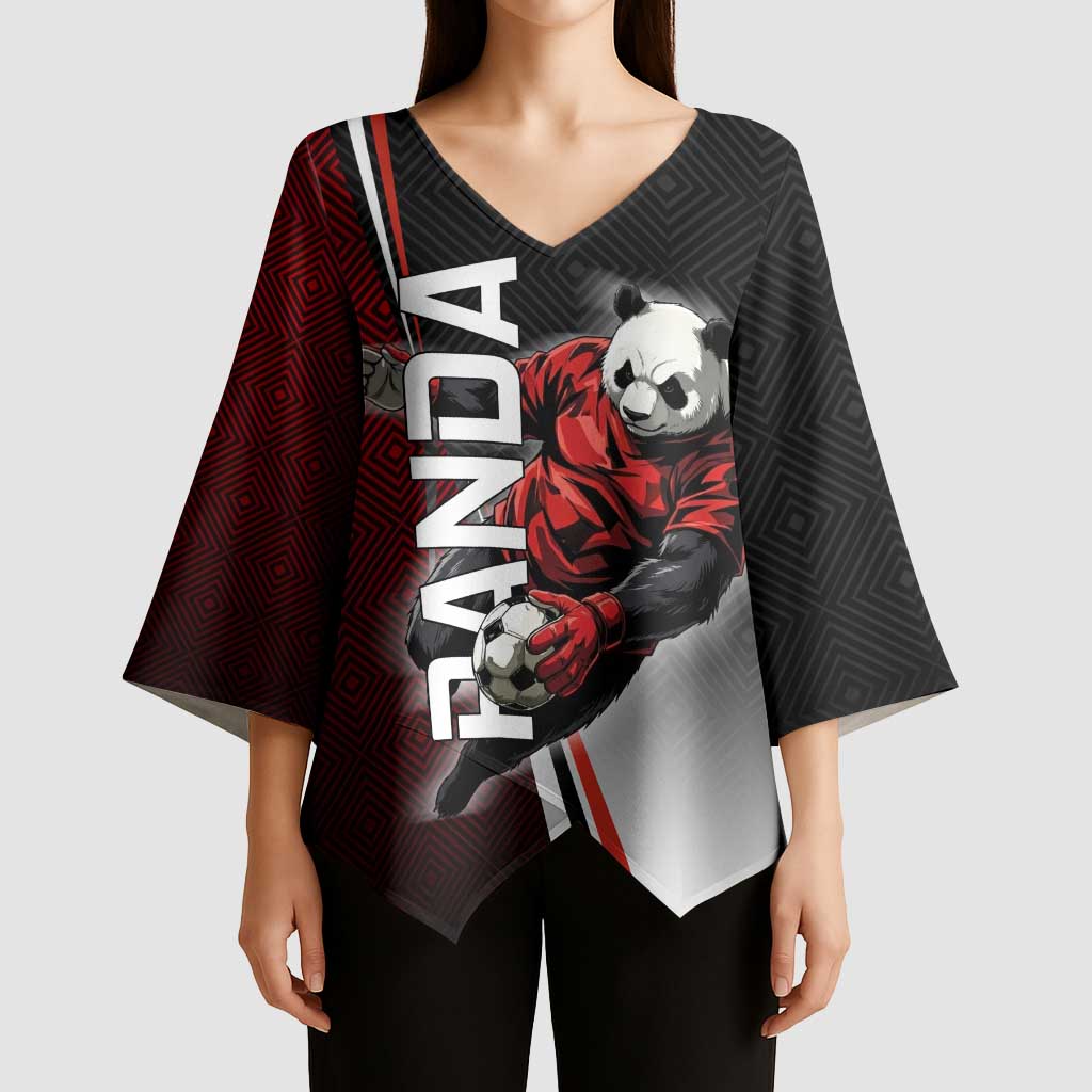 Personalized Panda Jujutsu Kaisen Soccer Theme Kimono Sleeve Blouse with Goalkeeper Pose and Red Black Geometric Graphic Design - The Mazicc