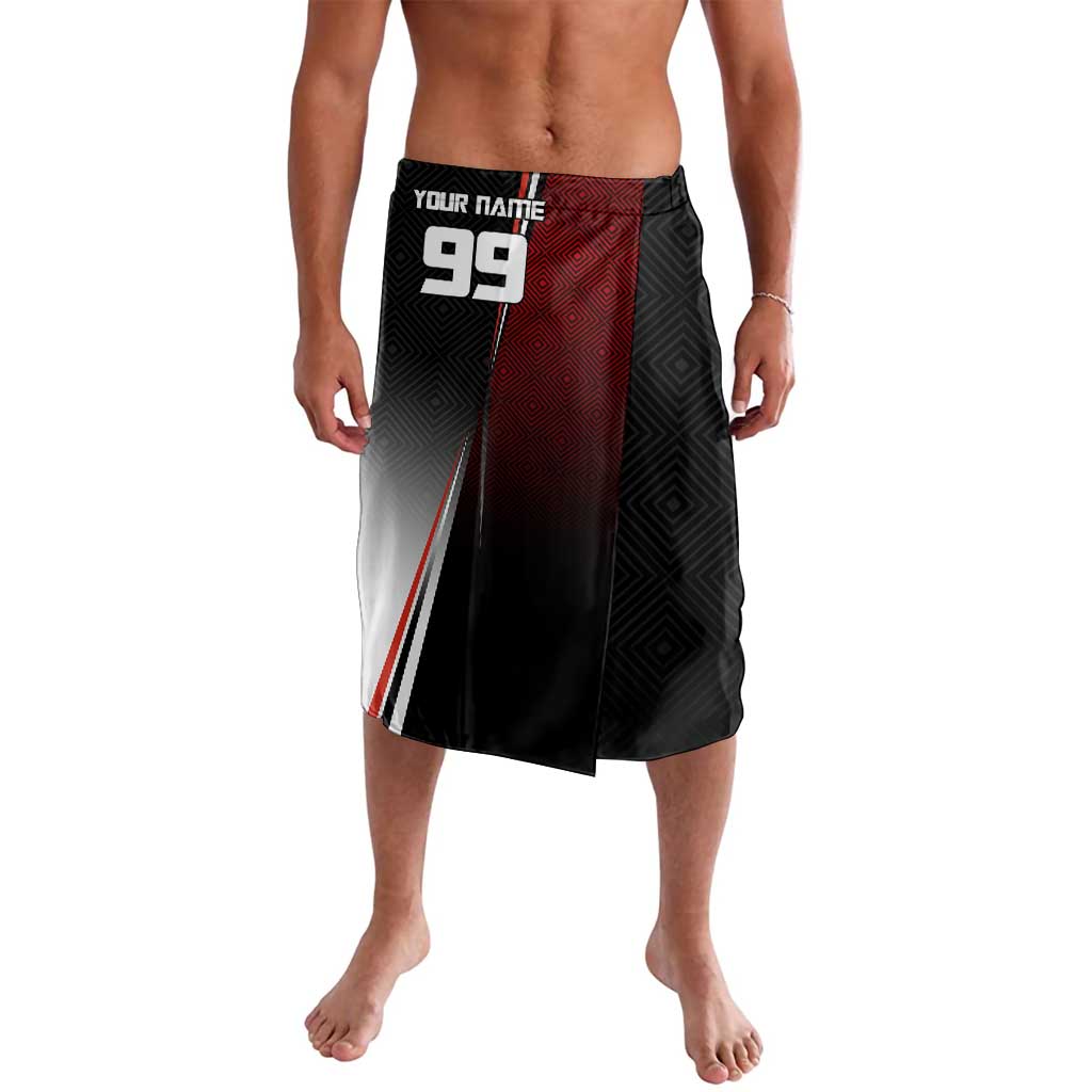 Personalized Panda Jujutsu Kaisen Soccer Theme Lavalava with Goalkeeper Pose and Red Black Geometric Graphic Design - The Mazicc