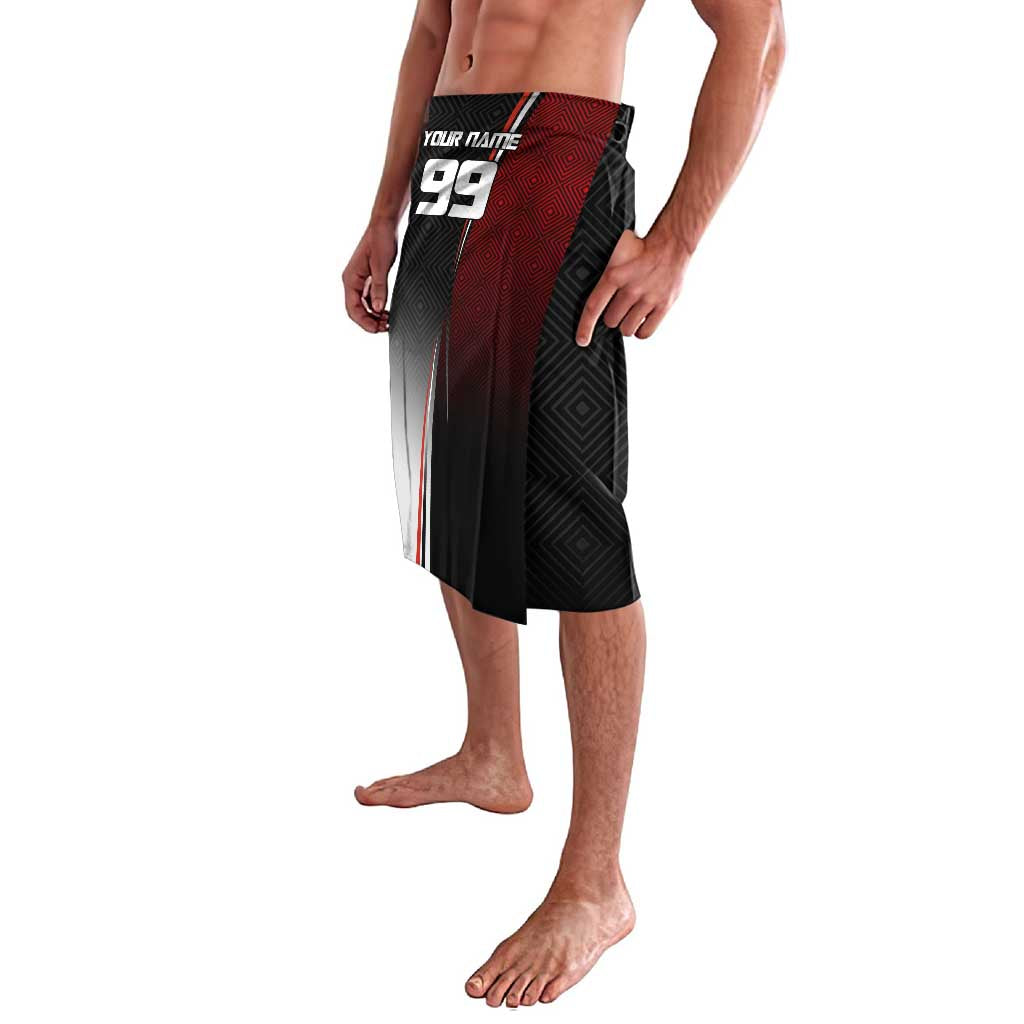 Personalized Panda Jujutsu Kaisen Soccer Theme Lavalava with Goalkeeper Pose and Red Black Geometric Graphic Design - The Mazicc