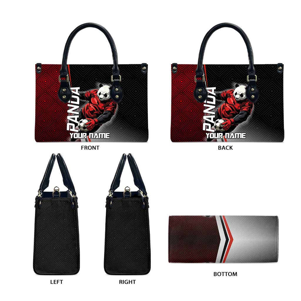 Personalized Panda Jujutsu Kaisen Soccer Theme Leather Bag with Goalkeeper Pose and Red Black Geometric Graphic Design - The Mazicc