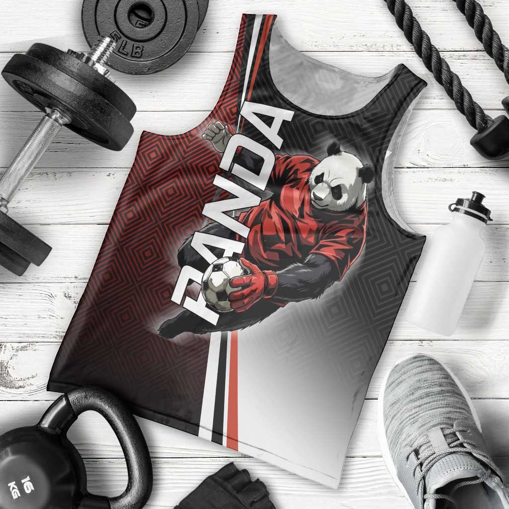 Personalized Panda Jujutsu Kaisen Soccer Theme Men Tank Top with Goalkeeper Pose and Red Black Geometric Graphic Design - The Mazicc