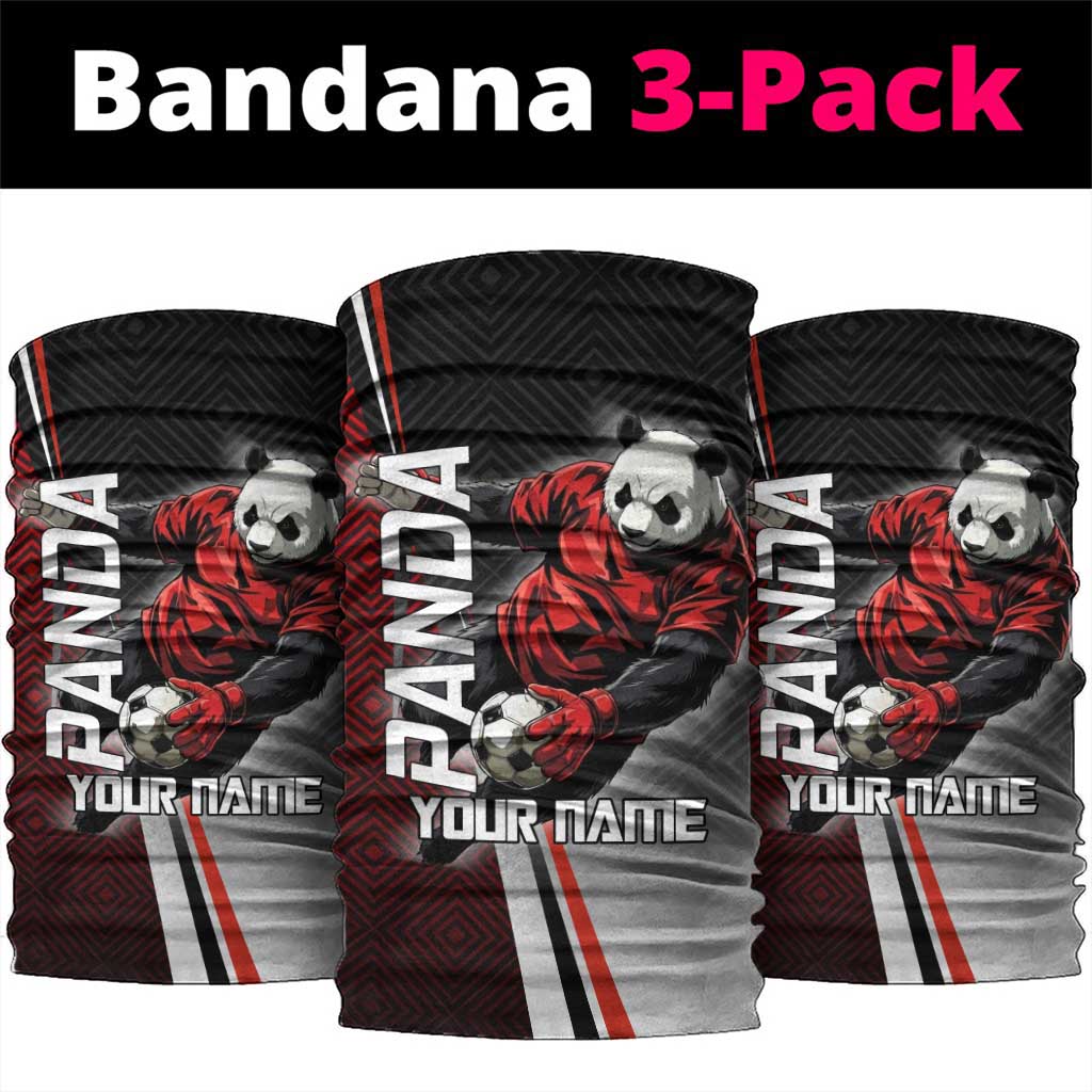 Personalized Panda Jujutsu Kaisen Soccer Theme Neck Gaiter with Goalkeeper Pose and Red Black Geometric Graphic Design - The Mazicc