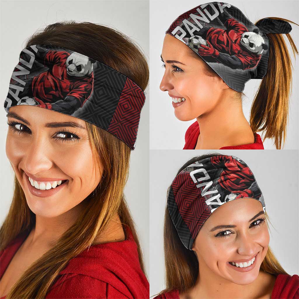 Personalized Panda Jujutsu Kaisen Soccer Theme Neck Gaiter with Goalkeeper Pose and Red Black Geometric Graphic Design - The Mazicc