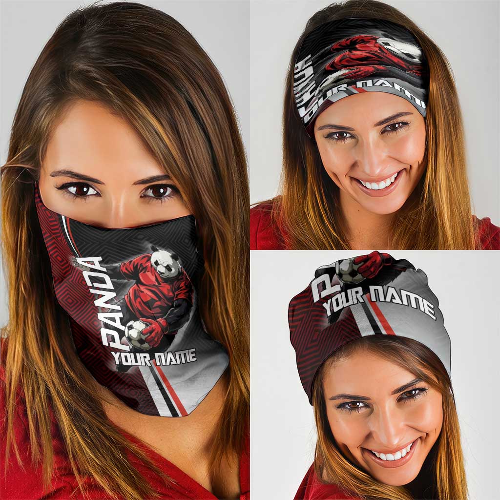 Personalized Panda Jujutsu Kaisen Soccer Theme Neck Gaiter with Goalkeeper Pose and Red Black Geometric Graphic Design - The Mazicc