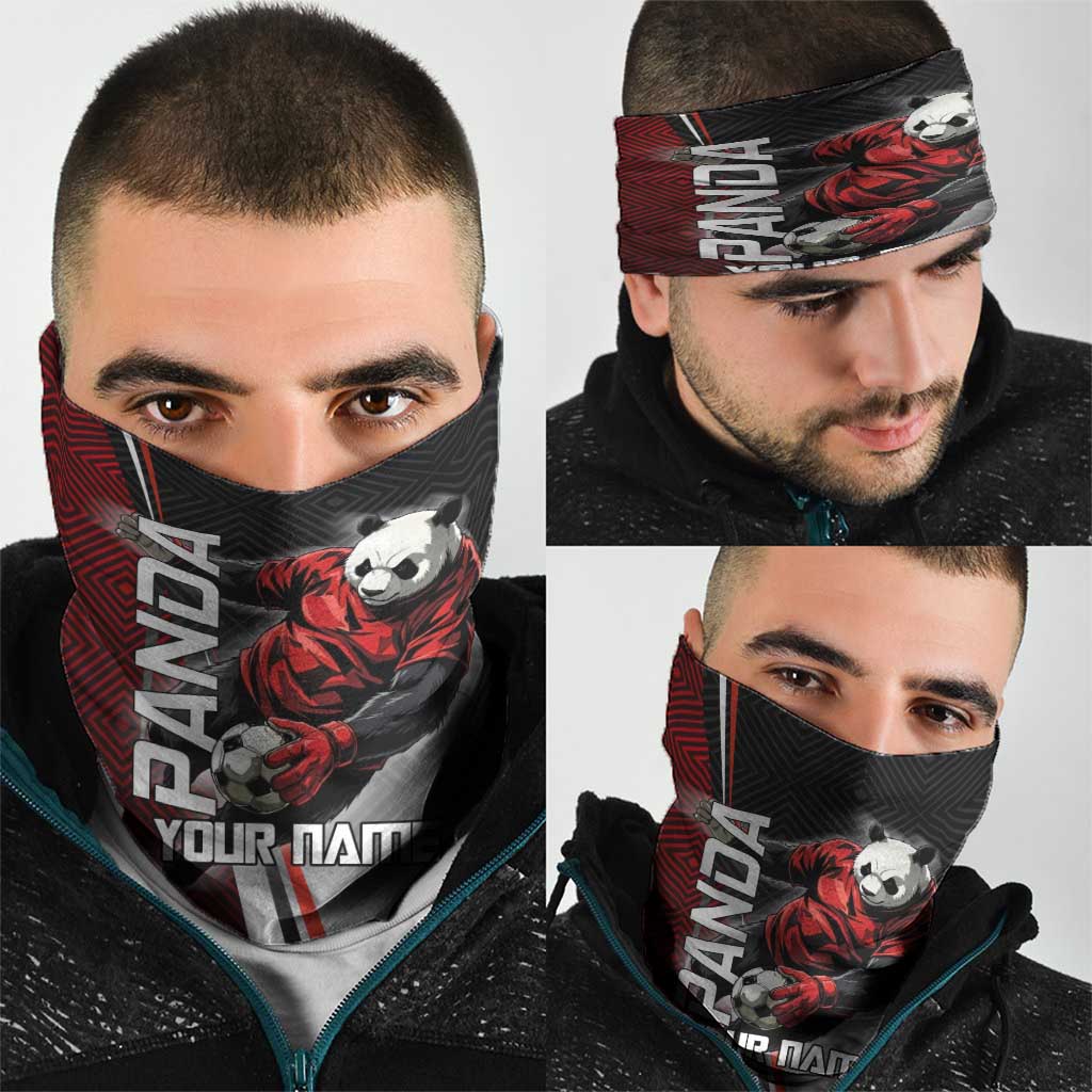 Personalized Panda Jujutsu Kaisen Soccer Theme Neck Gaiter with Goalkeeper Pose and Red Black Geometric Graphic Design - The Mazicc