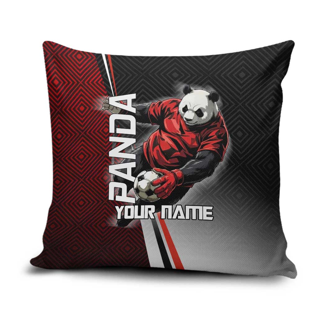 Personalized Panda Jujutsu Kaisen Soccer Theme Pillow Cover with Goalkeeper Pose and Red Black Geometric Graphic Design - The Mazicc