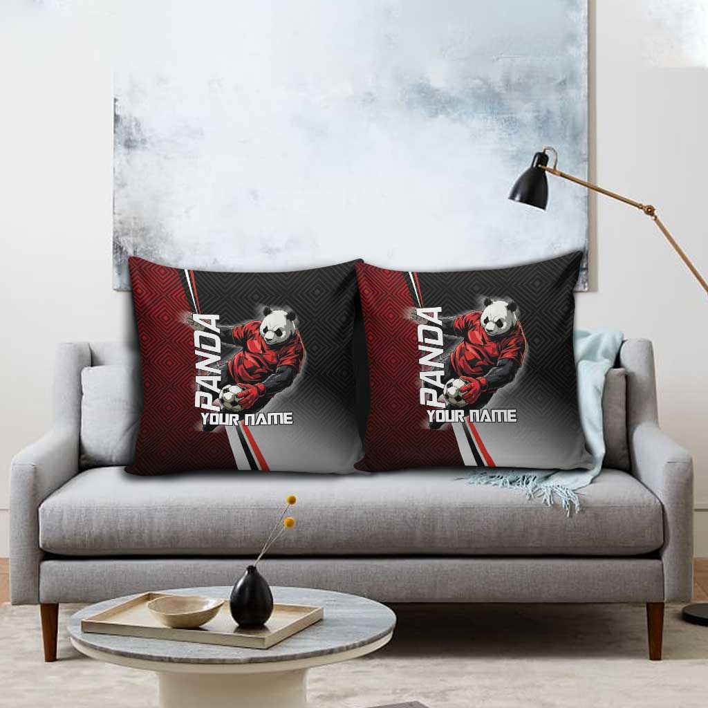 Personalized Panda Jujutsu Kaisen Soccer Theme Pillow Cover with Goalkeeper Pose and Red Black Geometric Graphic Design - The Mazicc