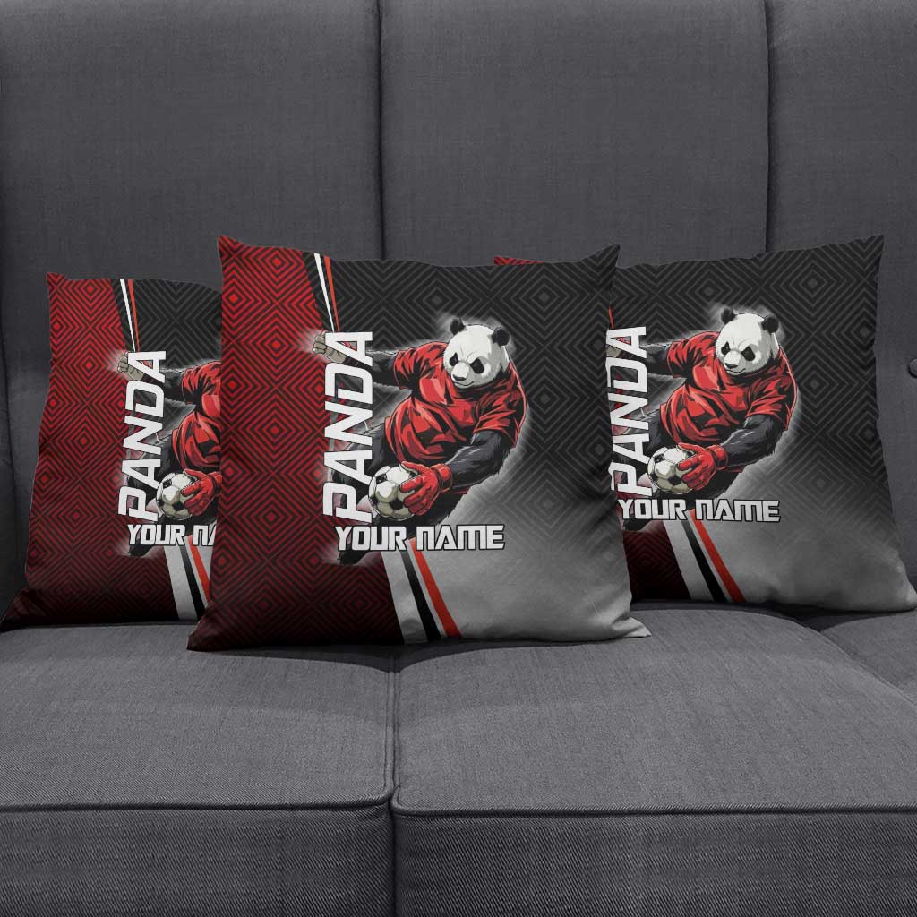Personalized Panda Jujutsu Kaisen Soccer Theme Pillow Cover with Goalkeeper Pose and Red Black Geometric Graphic Design - The Mazicc