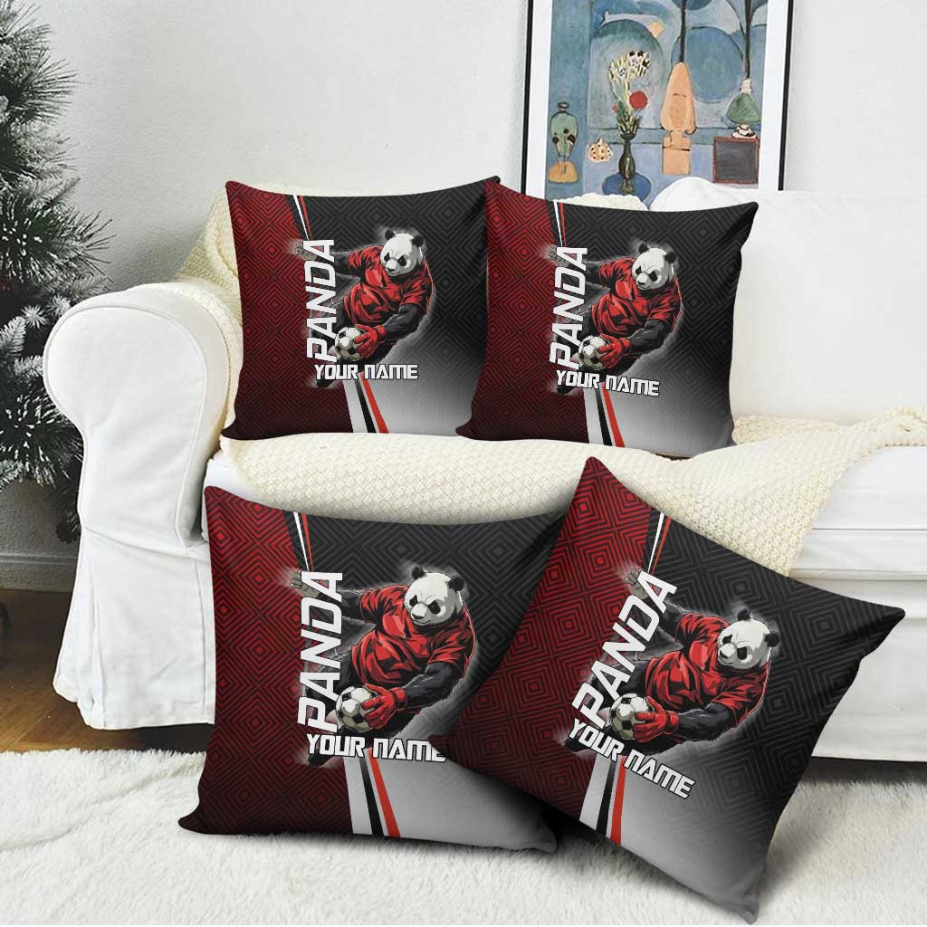 Personalized Panda Jujutsu Kaisen Soccer Theme Pillow Cover with Goalkeeper Pose and Red Black Geometric Graphic Design - The Mazicc