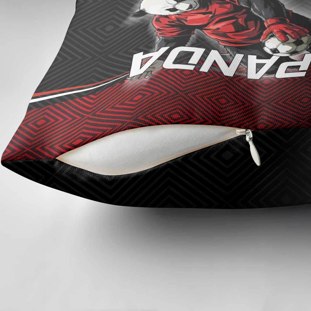 Personalized Panda Jujutsu Kaisen Soccer Theme Pillow Cover with Goalkeeper Pose and Red Black Geometric Graphic Design - The Mazicc