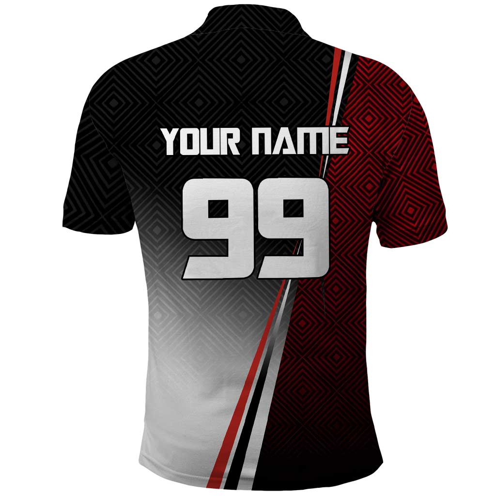 Personalized Panda Jujutsu Kaisen Soccer Theme Polo Shirt with Goalkeeper Pose and Red Black Geometric Graphic Design - The Mazicc