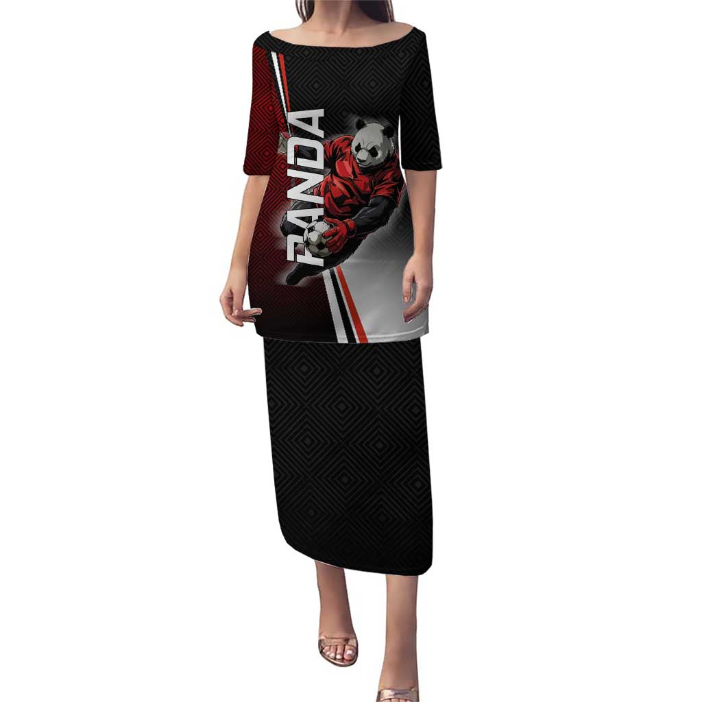 Personalized Panda Jujutsu Kaisen Soccer Theme Puletasi with Goalkeeper Pose and Red Black Geometric Graphic Design - The Mazicc